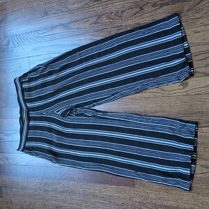 LOFT Black and White Vertical Stripe Wide-Leg Crop Pants